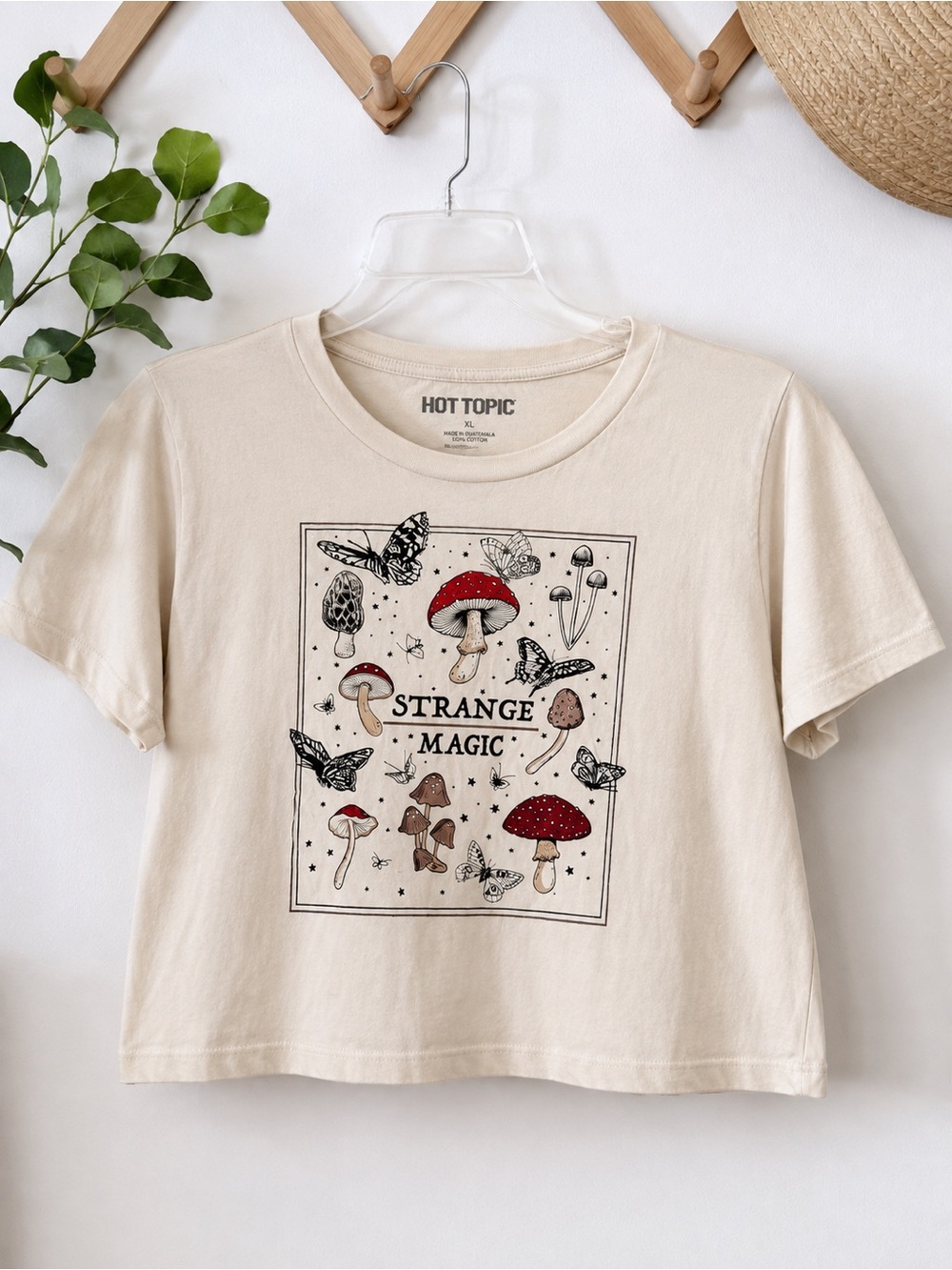 Hot Topic Cream 'Strange Magic' Crop Tee with Red Mushroom Accents - Picture 2 of 3
